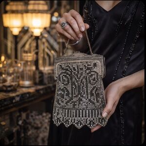 Antique Art Deco Flapper Enamel Metal Mesh Bag